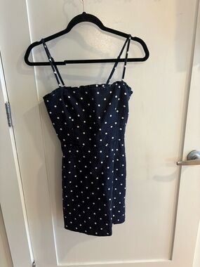 Reformation Navy Polka Dot Spaghetti Strap Mini Dress